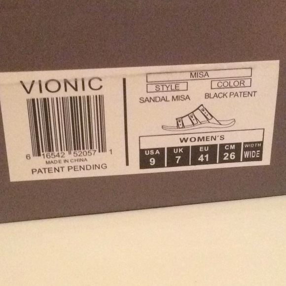 VIONIC BLACK PATENT LEATHER ADJ VELCRO STRAPS, MISA SANDALS, 9W, NEW IN BOX - Picture 6 of 7